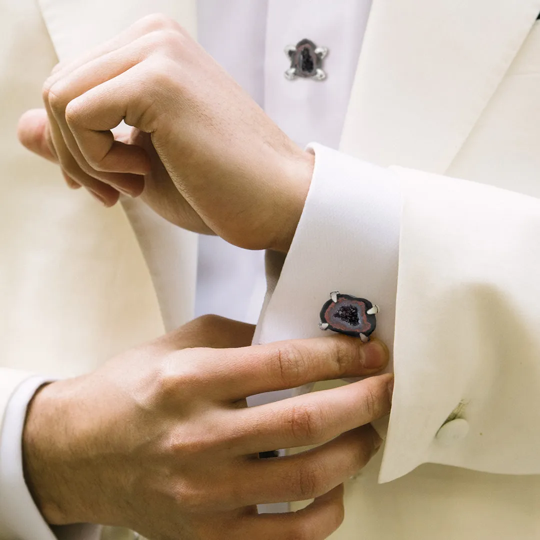 Agate Druzy Geode Claw Sterling Silver Cufflinks & Tuxedo Studs I Jan Leslie