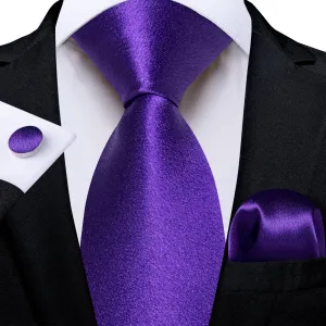 DiBanGu Silk Tie Shining Deep Purple Solid Mens Tuxedo Work Dresses Tie Pocket Square Cufflinks Set