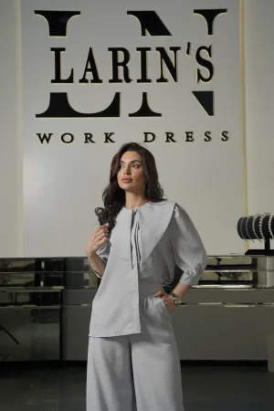 Elegant Linen Work Dress with Collar and Drawstring - Perfect for Professional Women