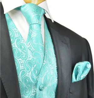 Formal Aqua Blue Paisley Tuxedo Vest Set