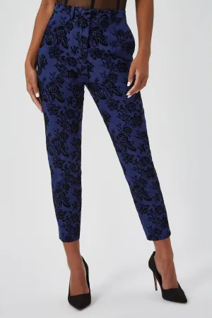 Jackalope Skinny Fit Blue Floral Flocked Trousers