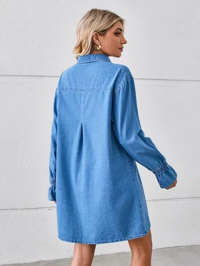 TEEK - Pocketed Button Mini Denim Dress