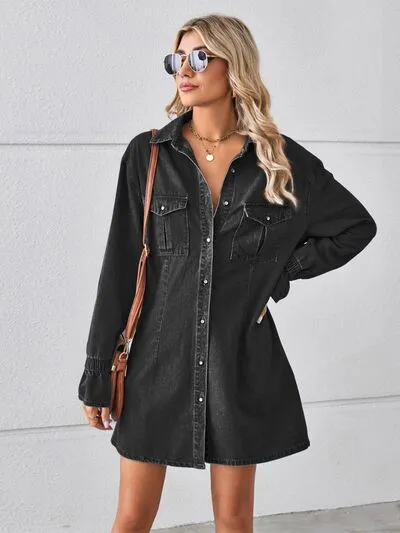 TEEK - Pocketed Button Mini Denim Dress