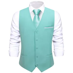 Ties2you Men's Formal Vest Pale Teal Solid Silk Vest Work Dress Suit