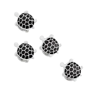 Turtle Black Enamel Sterling Tuxedo Studs