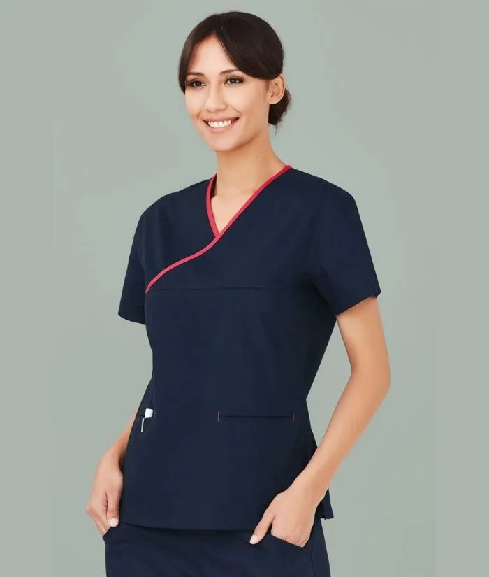 Womens Contrast Crossover Scrub Top