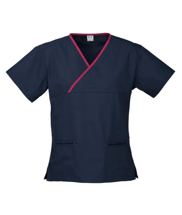 Womens Contrast Crossover Scrub Top