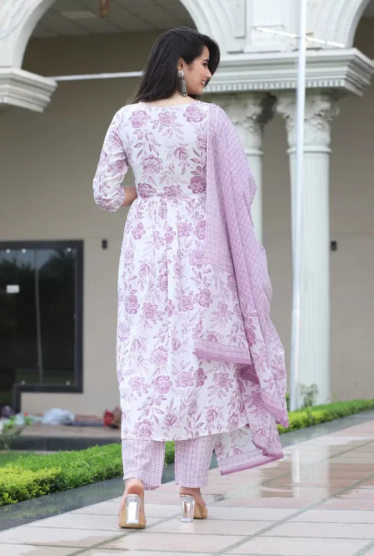 Women's Viscose Floral Printed Nayra Cut Kurta Pant With Dupatta